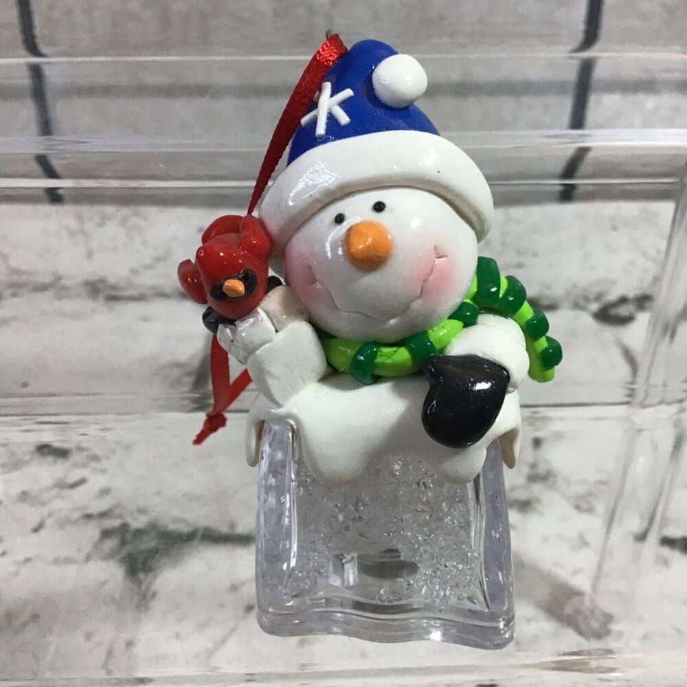 Christmas Tree Ornament Snowman‎ In Box W Bird Hat Scarf Plastic